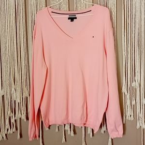 Women's Peach XXL Tommy Hilfiger VNeck Pullover Sweater